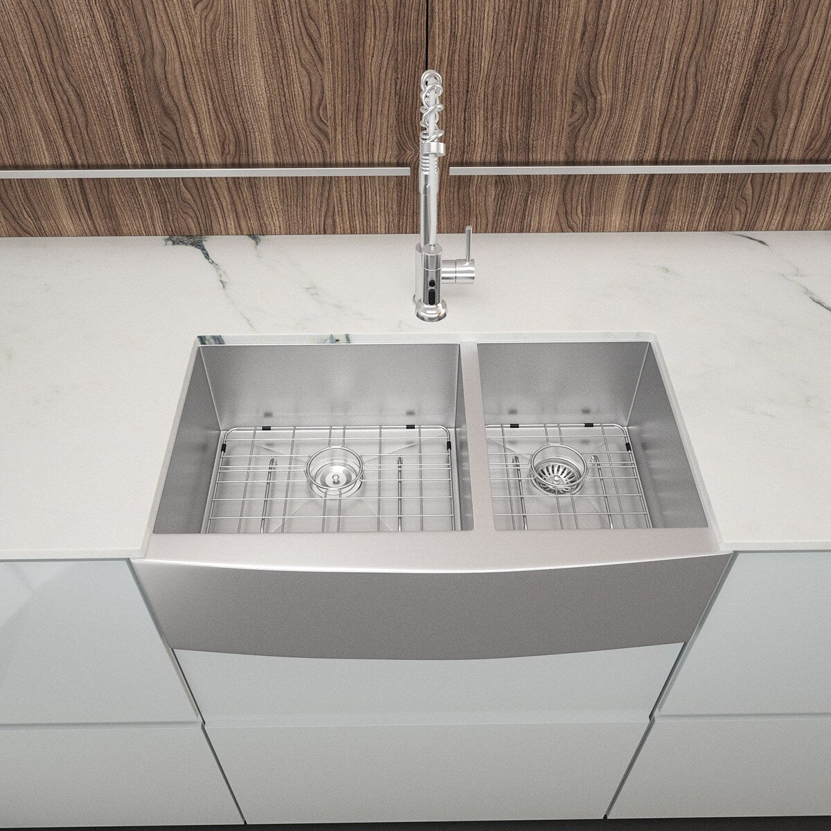 36 in. Farmhouse Apron-Front Stainless Steel Double Bowl Kitchen Sink