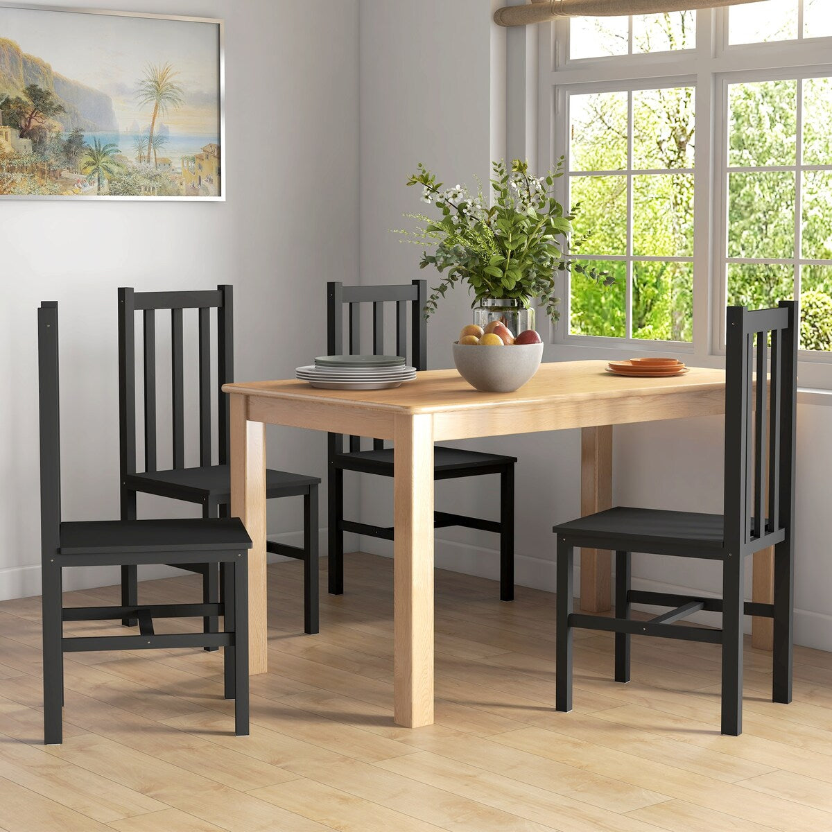 Farmhouse Armless Dining Chairs with Slat Back (Set of 4)
