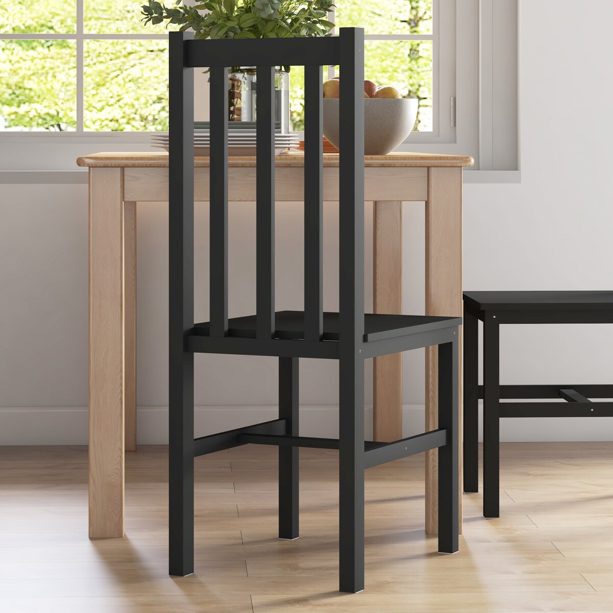 Farmhouse Armless Dining Chairs with Slat Back (Set of 4)