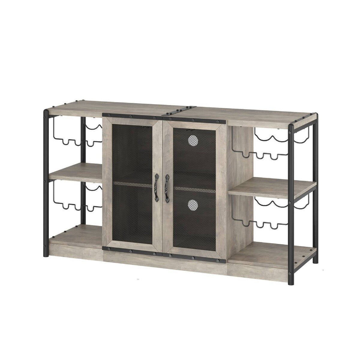 Farmhouse Bar Cabinet with with Storage, Glass Rack, Grey - N/A