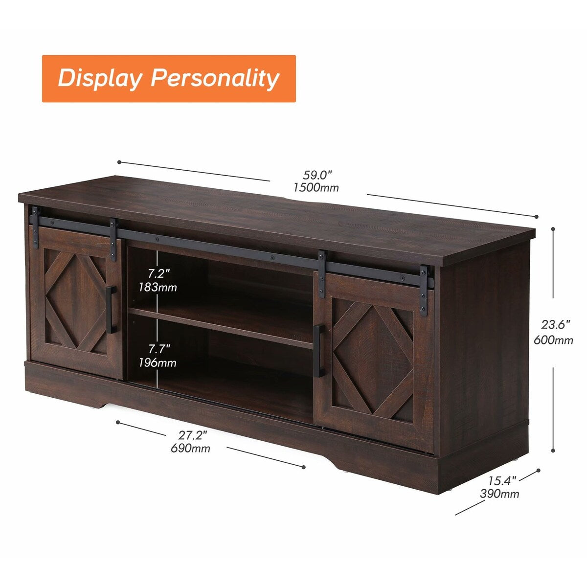 Farmhouse Barndoor TV Stand Entertainment Center for TVs up to 70-inch