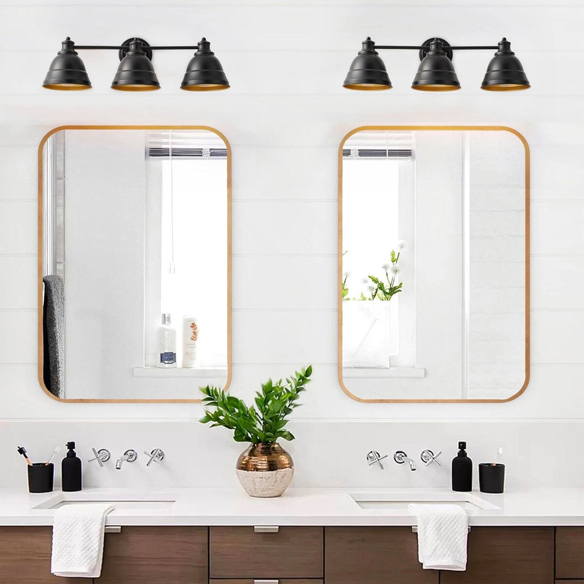 Farmhouse Black 3-Light Bathroom Vanity Light with Dome Metal Shades