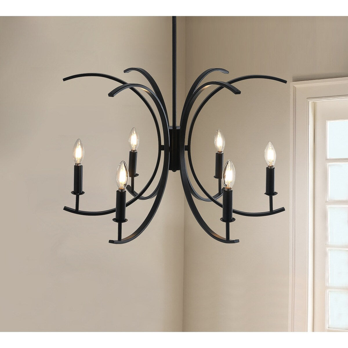 Farmhouse Black 6-Light Curved Line Candle Style Chandelier