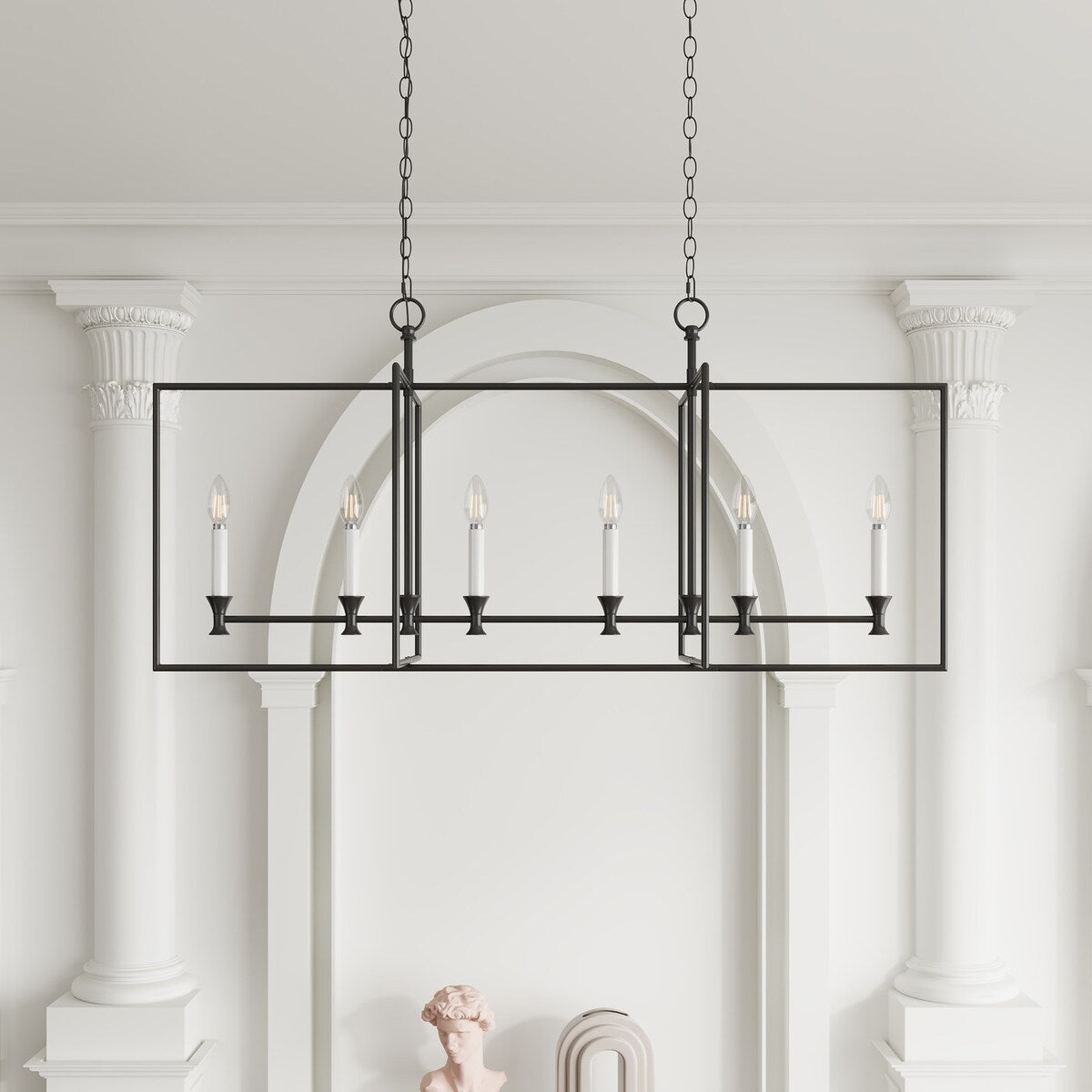 Farmhouse Black 6-Light Metal Frame Chandelier for Kitchen Island