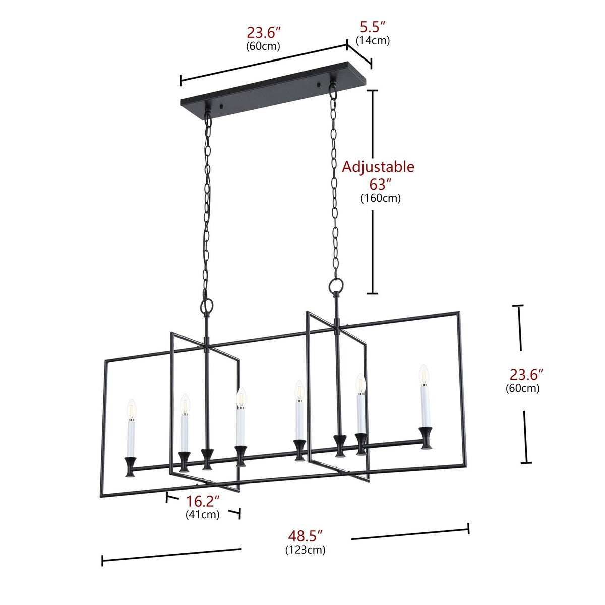 Farmhouse Black 6-Light Metal Frame Chandelier for Kitchen Island