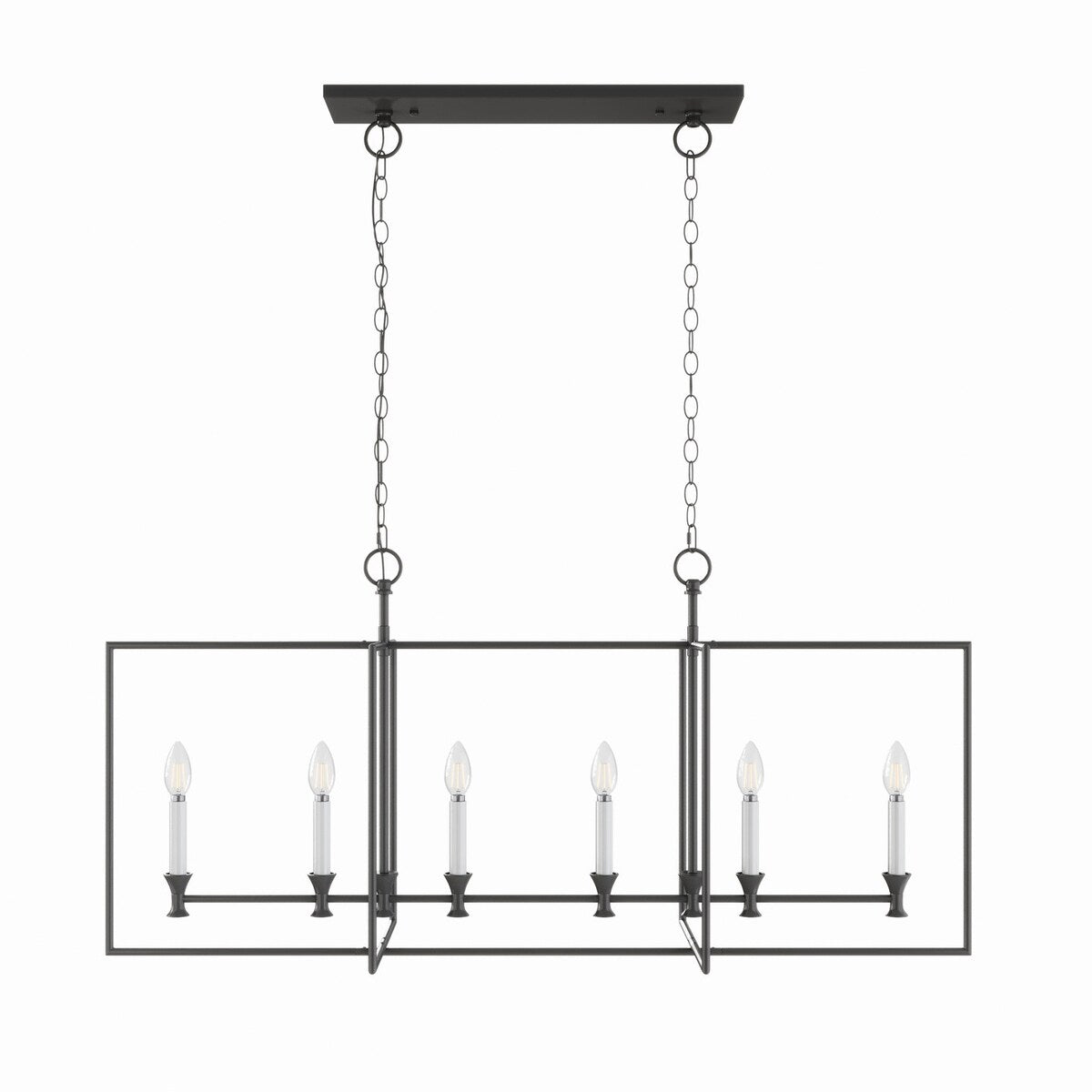 Farmhouse Black 6-Light Metal Frame Chandelier for Kitchen Island