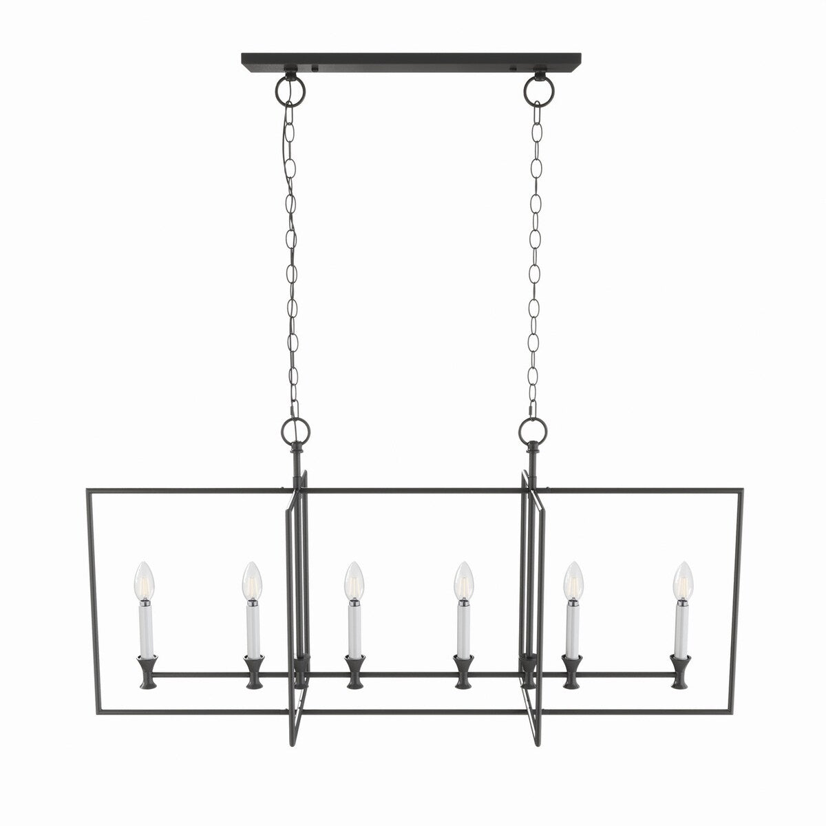 Farmhouse Black 6-Light Metal Frame Chandelier for Kitchen Island