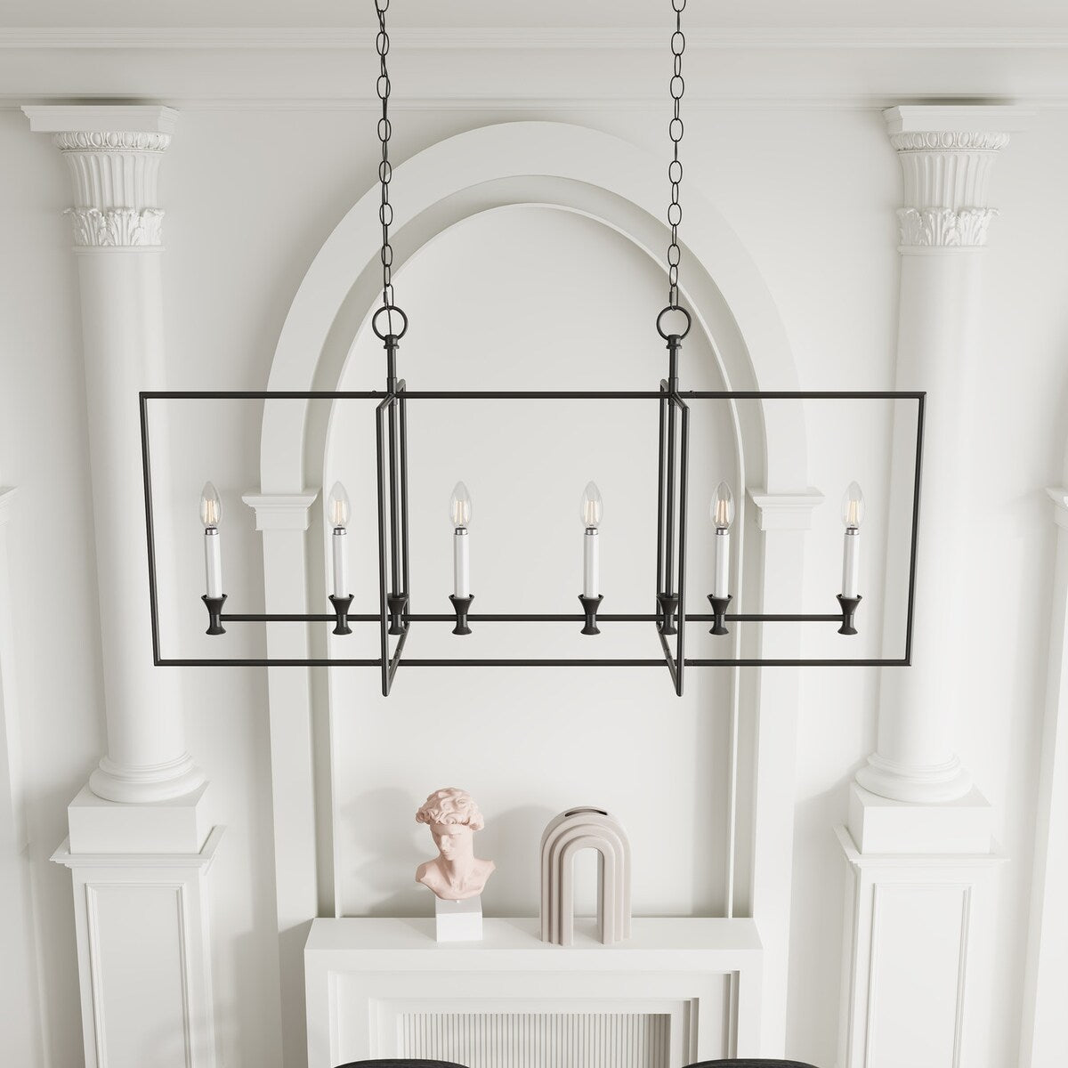 Farmhouse Black 6-Light Metal Frame Chandelier for Kitchen Island
