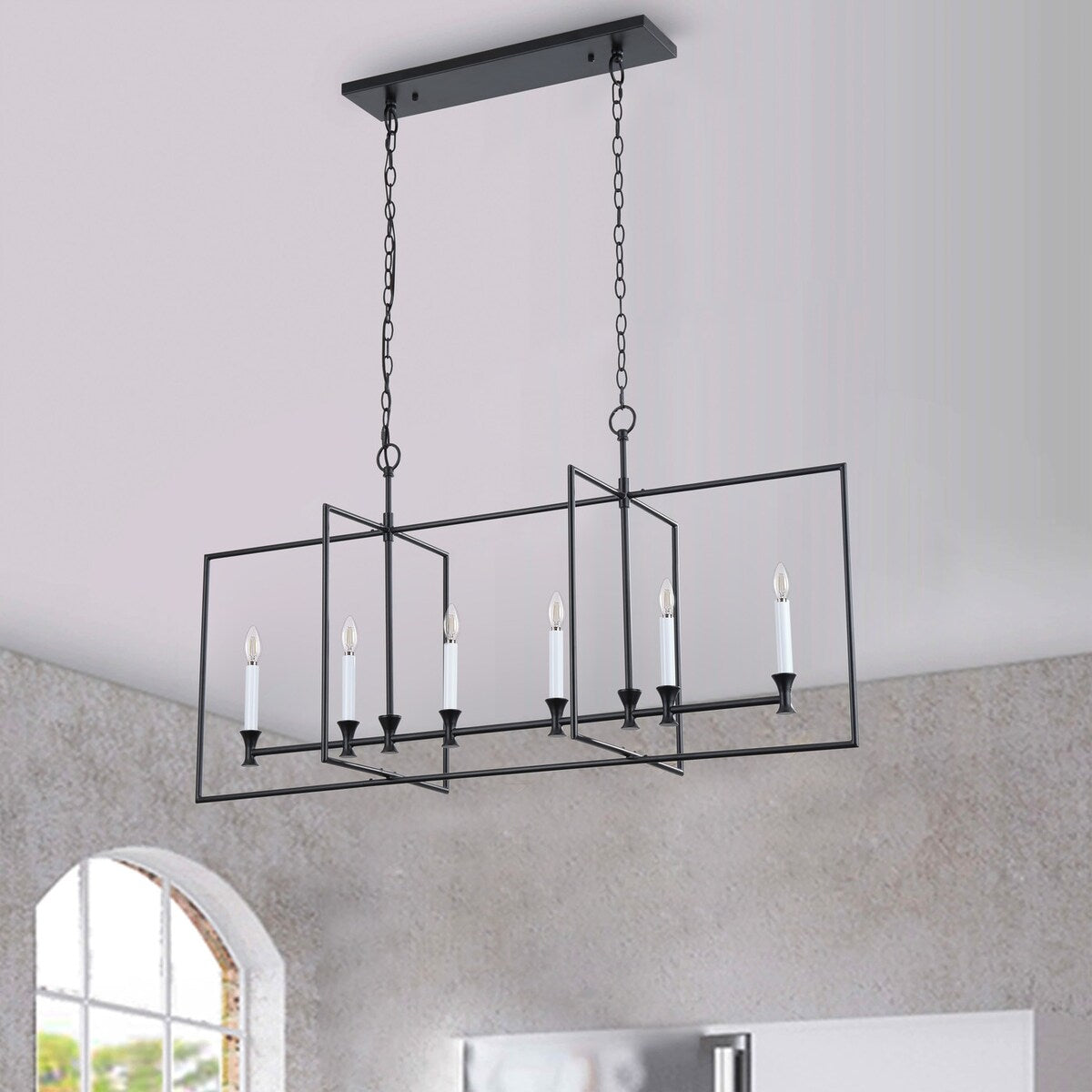 Farmhouse Black 6-Light Metal Frame Chandelier for Kitchen Island