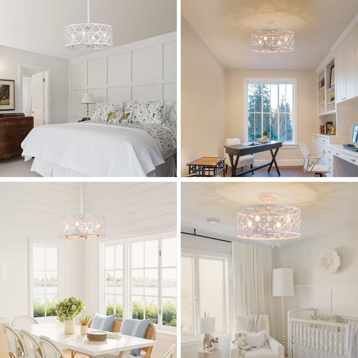 Farmhouse Chandelier,15 inch Rustic Ceiling Light Fixture,Antique White Finish,4-Light Dining Room Light Fixture