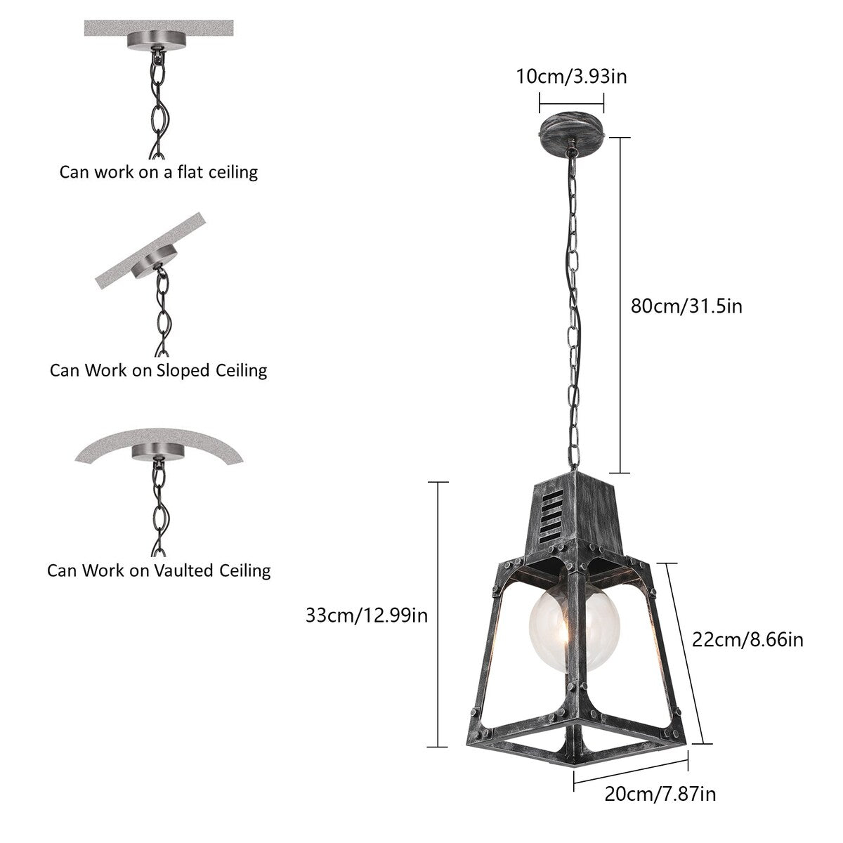 Farmhouse Chandeliers Metal Ceiling Rustic 1-Light Pendant