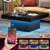 Farmhouse Coffee Table Square LED Coffee Table Engineered wood Coffee Table for Living Room