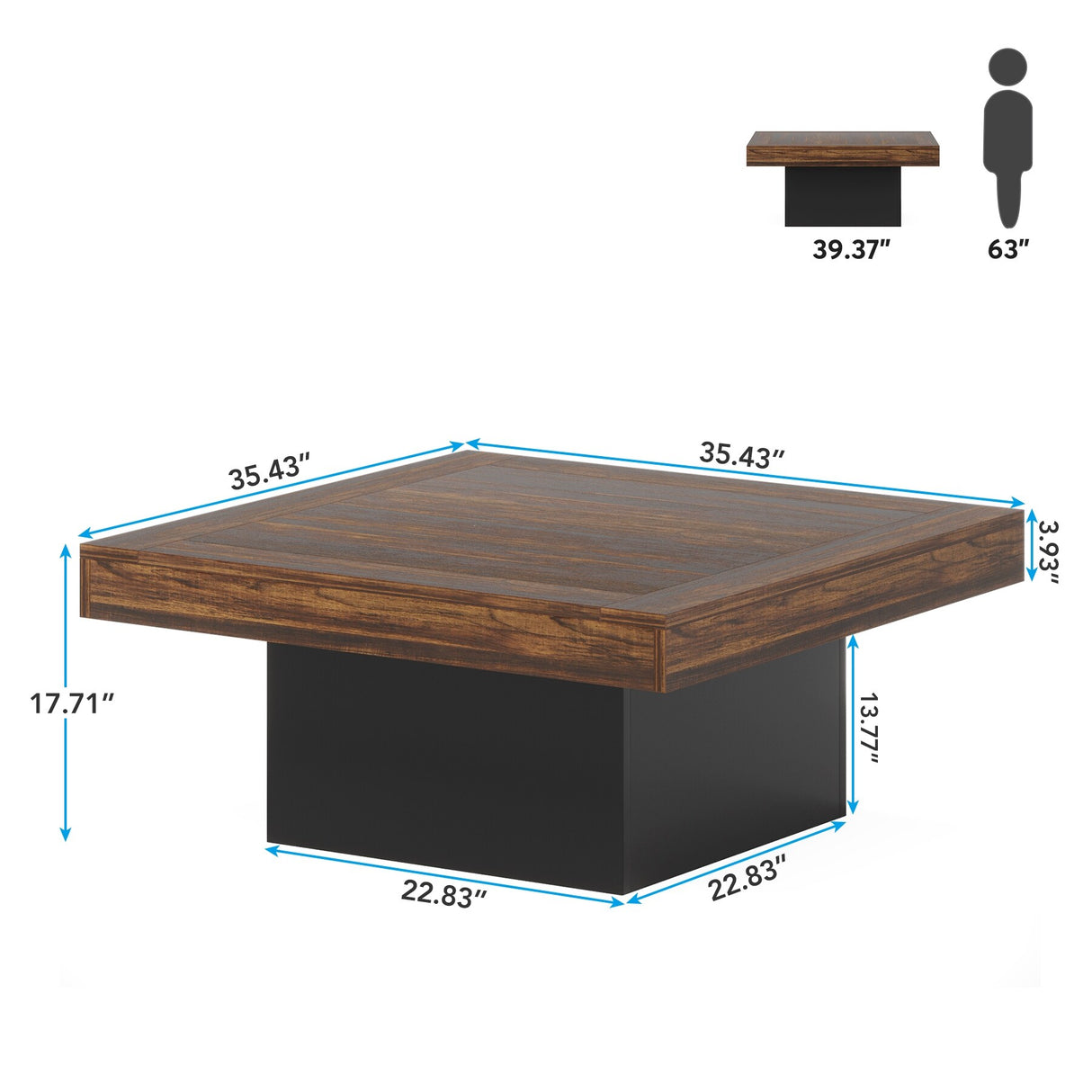 Farmhouse Coffee Table Square LED Coffee Table Engineered wood Coffee Table for Living Room
