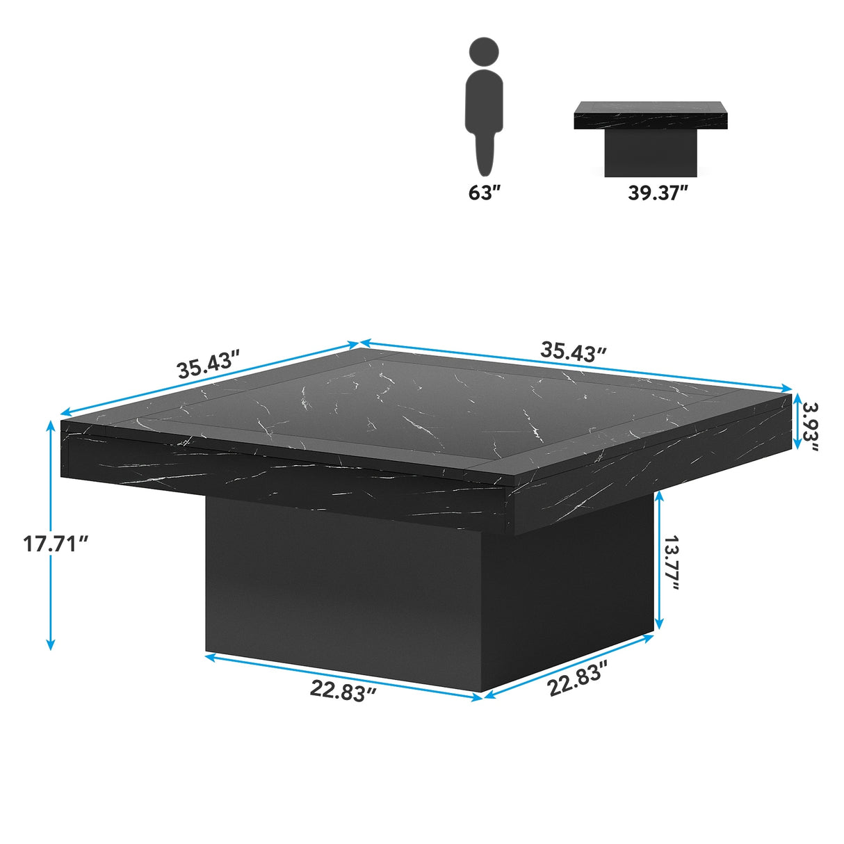 Farmhouse Coffee Table Square LED Coffee Table Engineered wood Coffee Table for Living Room