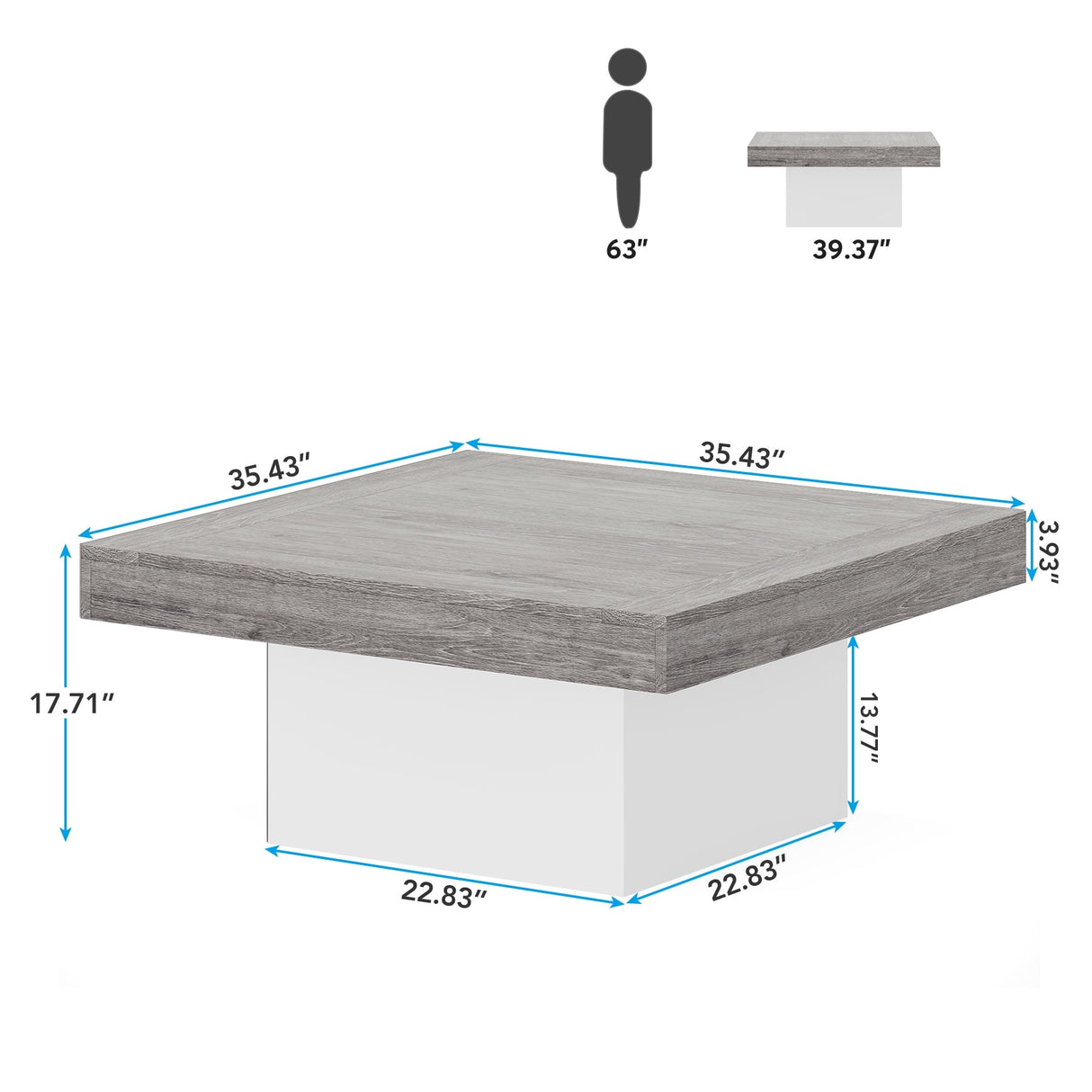 Farmhouse Coffee Table Square LED Coffee Table Engineered wood Coffee Table for Living Room