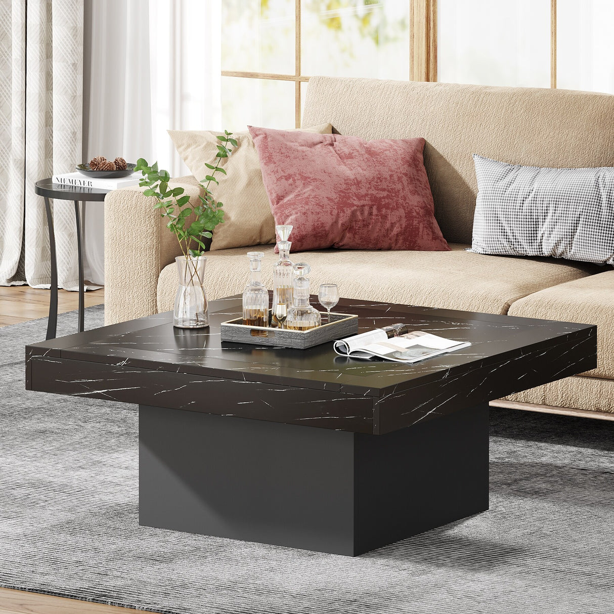 Farmhouse Coffee Table Square LED Coffee Table Engineered wood Coffee Table for Living Room