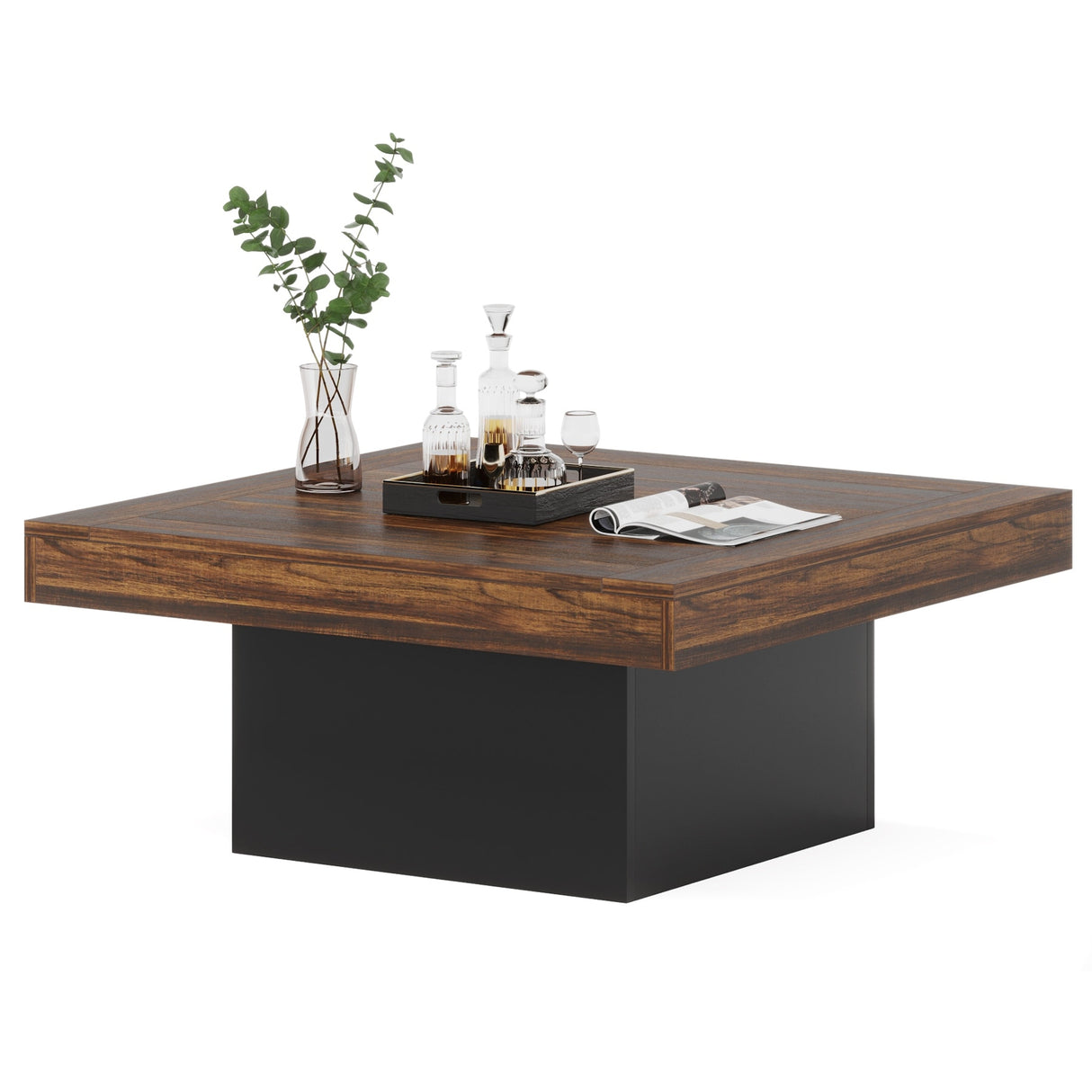 Farmhouse Coffee Table Square LED Coffee Table Engineered wood Coffee Table for Living Room