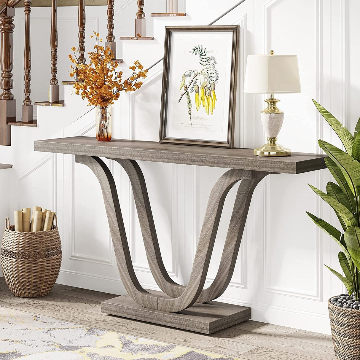 Farmhouse Console Table, 55 Inch Wood Sofa Table Entryway Table