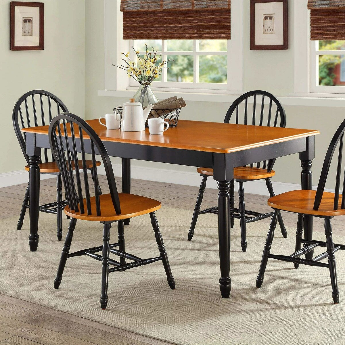 Farmhouse Dining Table, Black and Oak (Dining table only)