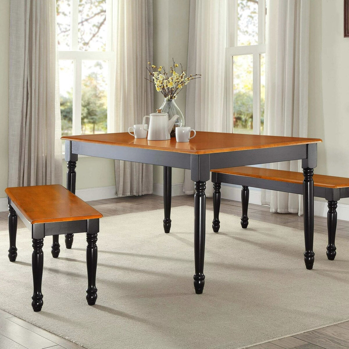 Farmhouse Dining Table, Black and Oak (Dining table only)