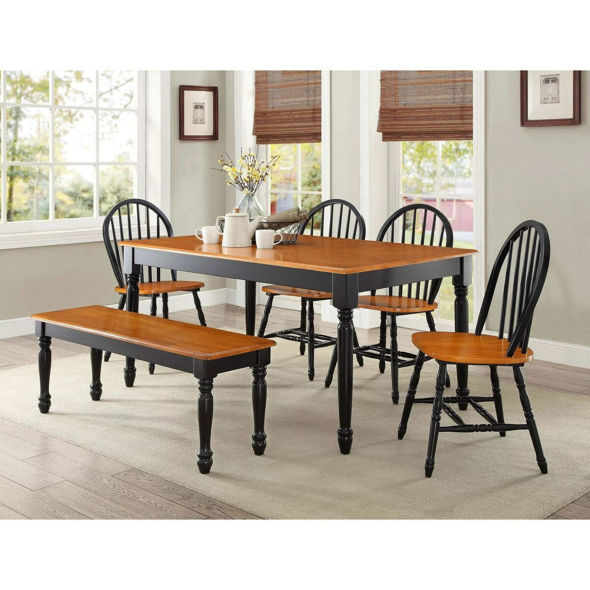 Farmhouse Dining Table, Black and Oak (Dining table only)