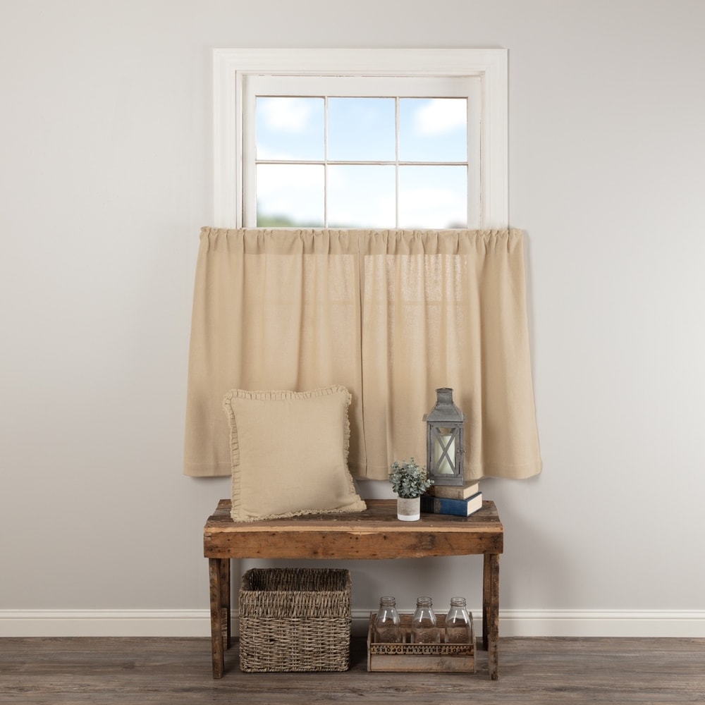 Farmhouse Kitchen Curtains VHC Cotton Burlap Tier Pair Rod Pocket Solid Color