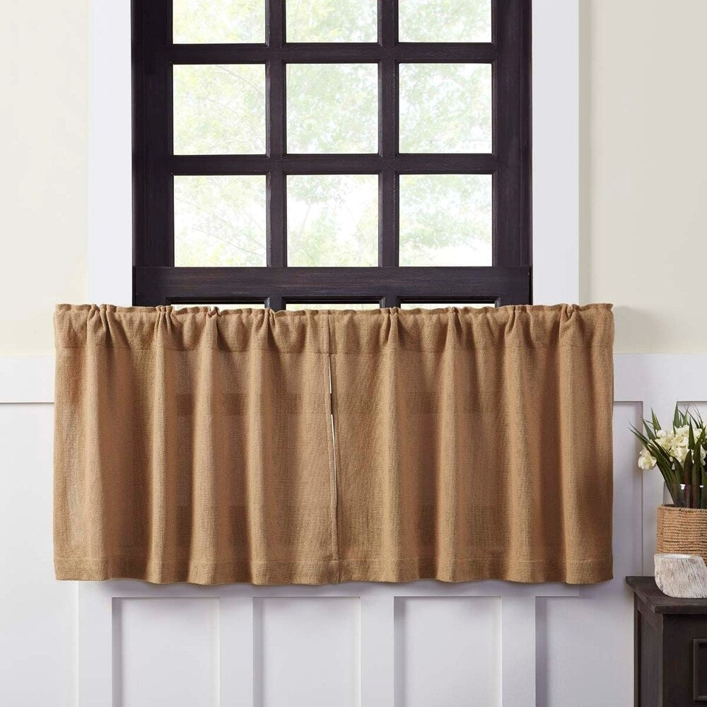 Farmhouse Kitchen Curtains VHC Cotton Burlap Tier Pair Rod Pocket Solid Color