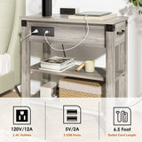 Farmhouse Narrow Side Table with Charging Station Drawer and Storage