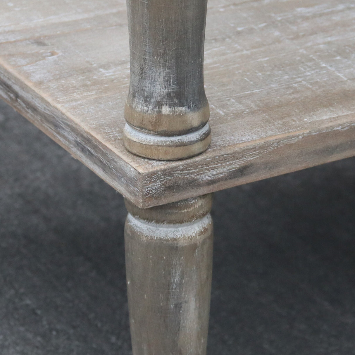 Farmhouse Nightstand with Cutout Carved Drawer and Open Display Shelf, Distressed Accent Table
