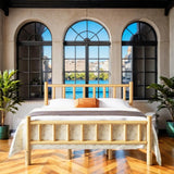 Farmhouse Queen Log Bed Frame, Solid Pine Wood with Cylindrical Construction, Natural Finish