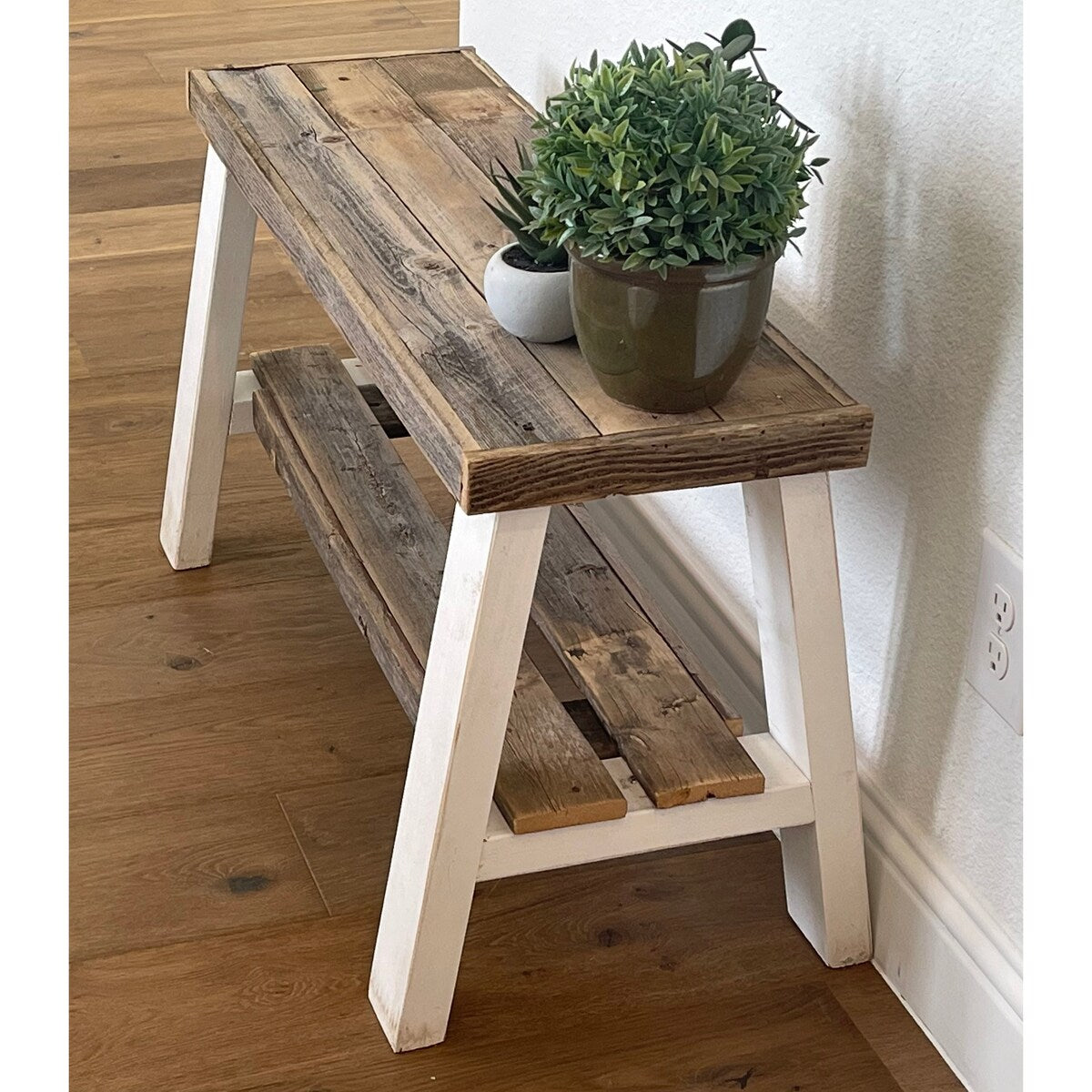 Farmhouse Reclaimed Wood Olive Branch Entry Bench