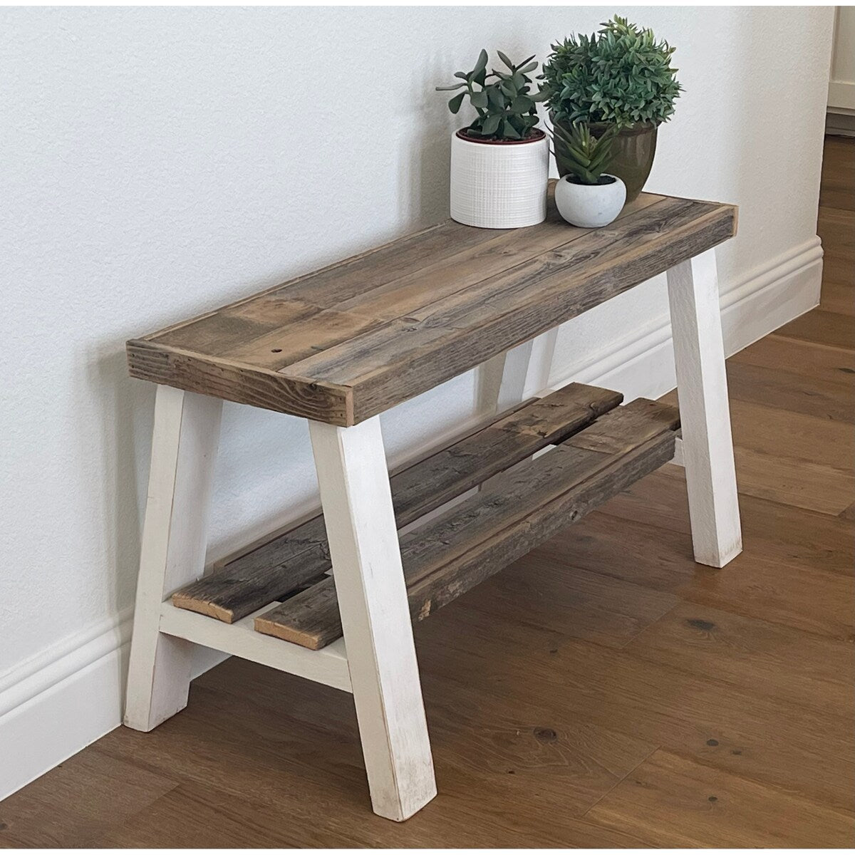 Farmhouse Reclaimed Wood Olive Branch Entry Bench