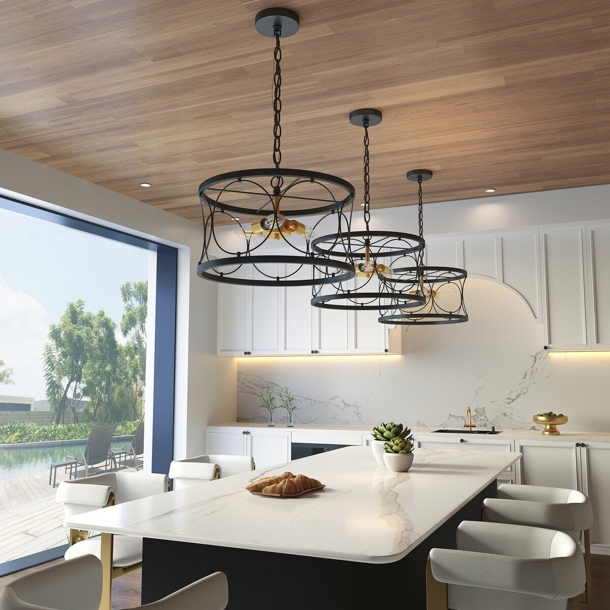 Farmhouse Retro Metal Drum Pendant Light for Dining Room Living Room Kitchen Island