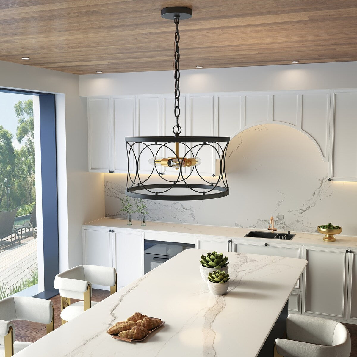 Farmhouse Retro Metal Drum Pendant Light for Dining Room Living Room Kitchen Island