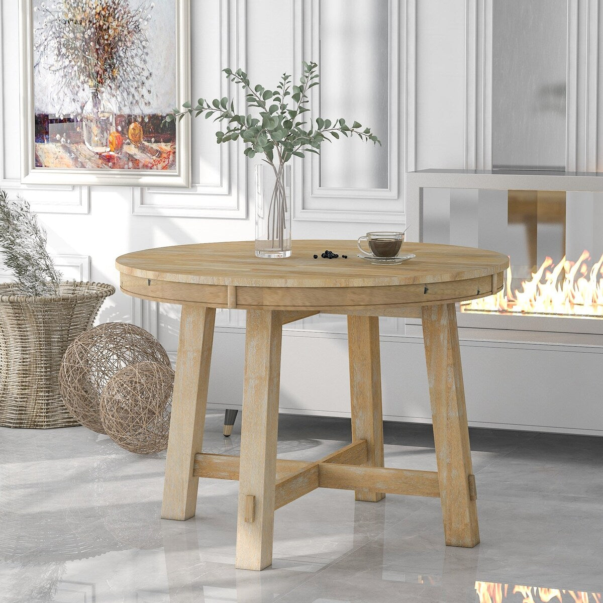 Farmhouse Round Extendable Dining Table