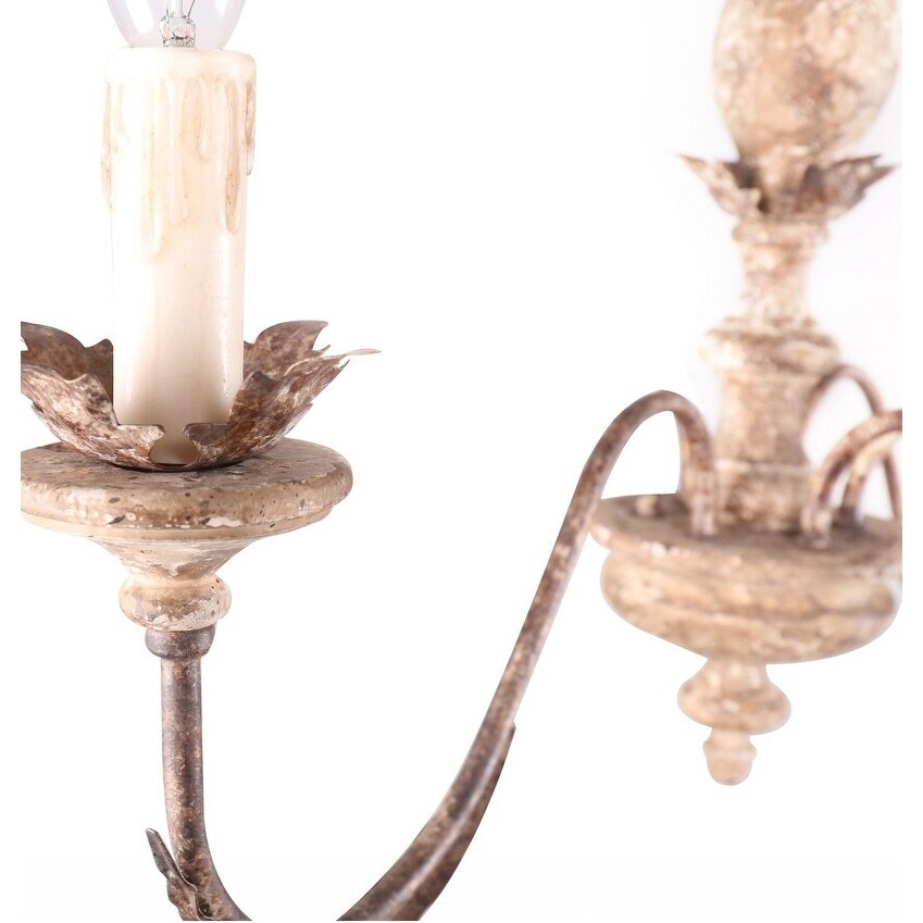 Farmhouse Candle Shaped Chandelier, 6-Light Distressed White Wood Chandelier with Adjustable Hanging Chain
