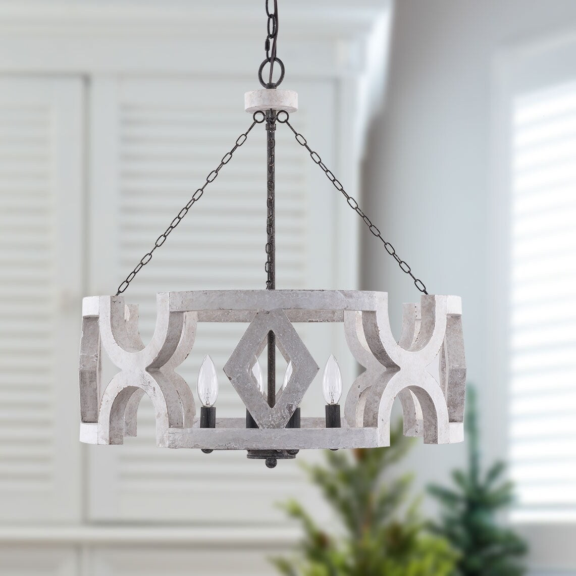 Cusp Barn Farmhouse Wood Chandelier Rustic 4-Light Cage Drum Island Light