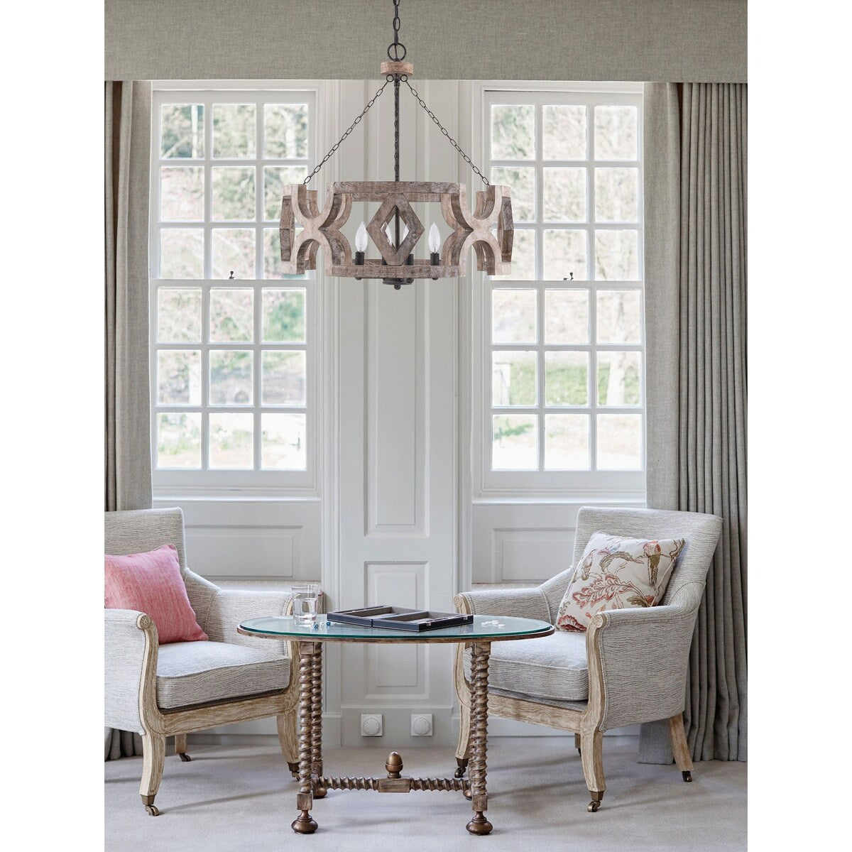 Cusp Barn Farmhouse Wood Chandelier Rustic 4-Light Cage Drum Island Light
