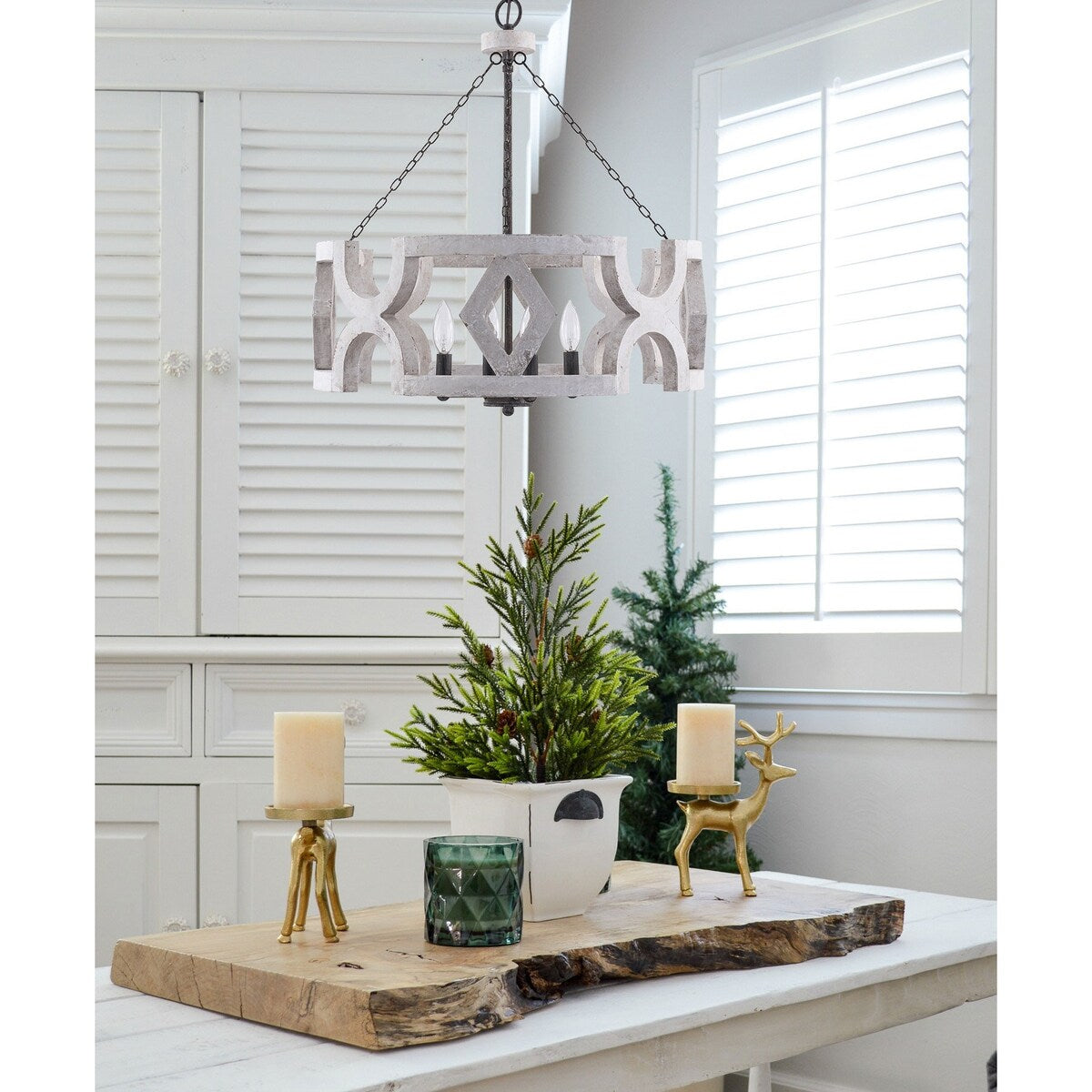 Cusp Barn Farmhouse Wood Chandelier Rustic 4-Light Cage Drum Island Light