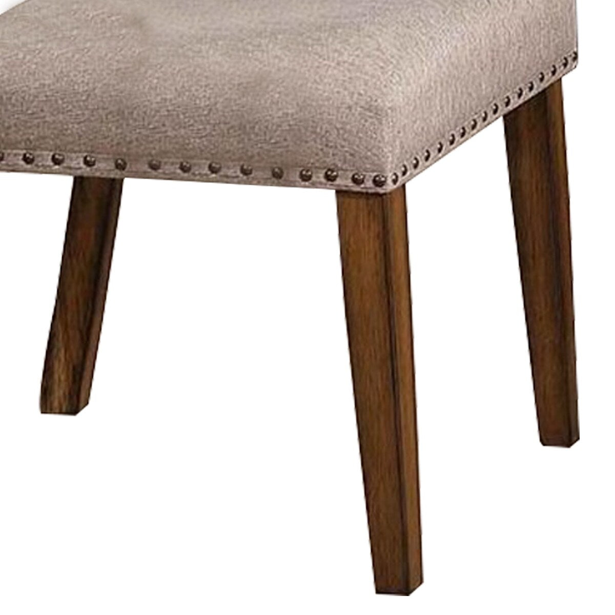 Farmhouse Side Chair with Nailhead, Set of 2, Brown and Beige