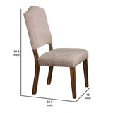 Farmhouse Side Chair with Nailhead, Set of 2, Brown and Beige
