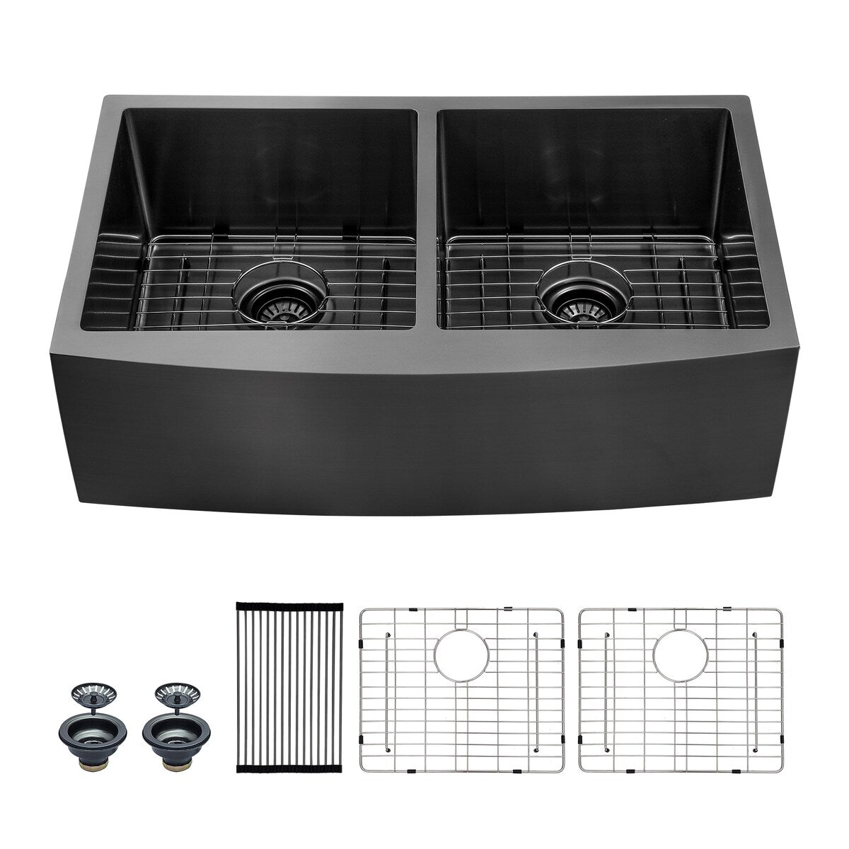 Farmhouse Sink Double Bowl - Mocoloo 33"x21" Gunmetal Black Undermount Apron Front Kitchen Sink