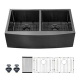 Farmhouse Sink Double Bowl - Mocoloo 33"x21" Gunmetal Black Undermount Apron Front Kitchen Sink