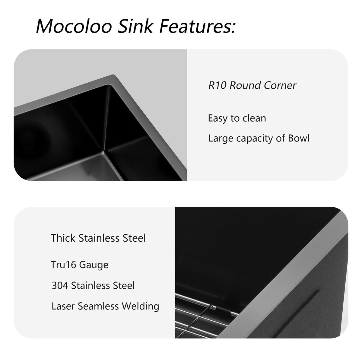 Farmhouse Sink Double Bowl - Mocoloo 33"x21" Gunmetal Black Undermount Apron Front Kitchen Sink