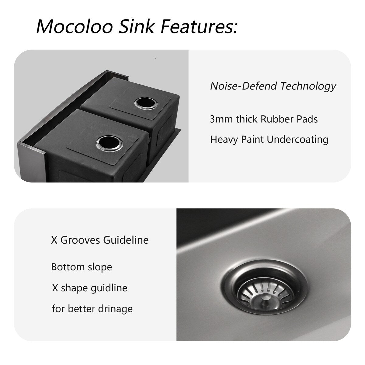 Farmhouse Sink Double Bowl - Mocoloo 33"x21" Gunmetal Black Undermount Apron Front Kitchen Sink