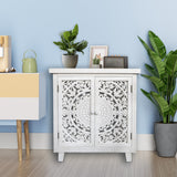 Farmhouse Storage Accent Cabinet with 2 Hollow Carved Doors,30.3''H - 27.6" x 14.1" x 30.3"