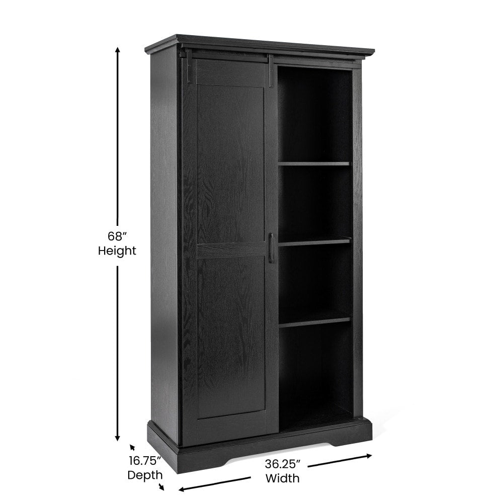 Farmhouse Storage Cabinet with Adjustable Shelves and Sliding Barn Door - 16.75"D x 36.25"W x 68"H