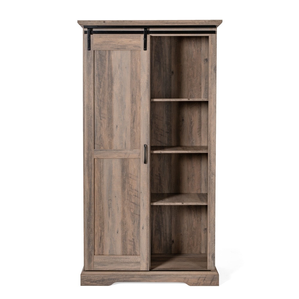 Farmhouse Storage Cabinet with Adjustable Shelves and Sliding Barn Door - 16.75"D x 36.25"W x 68"H