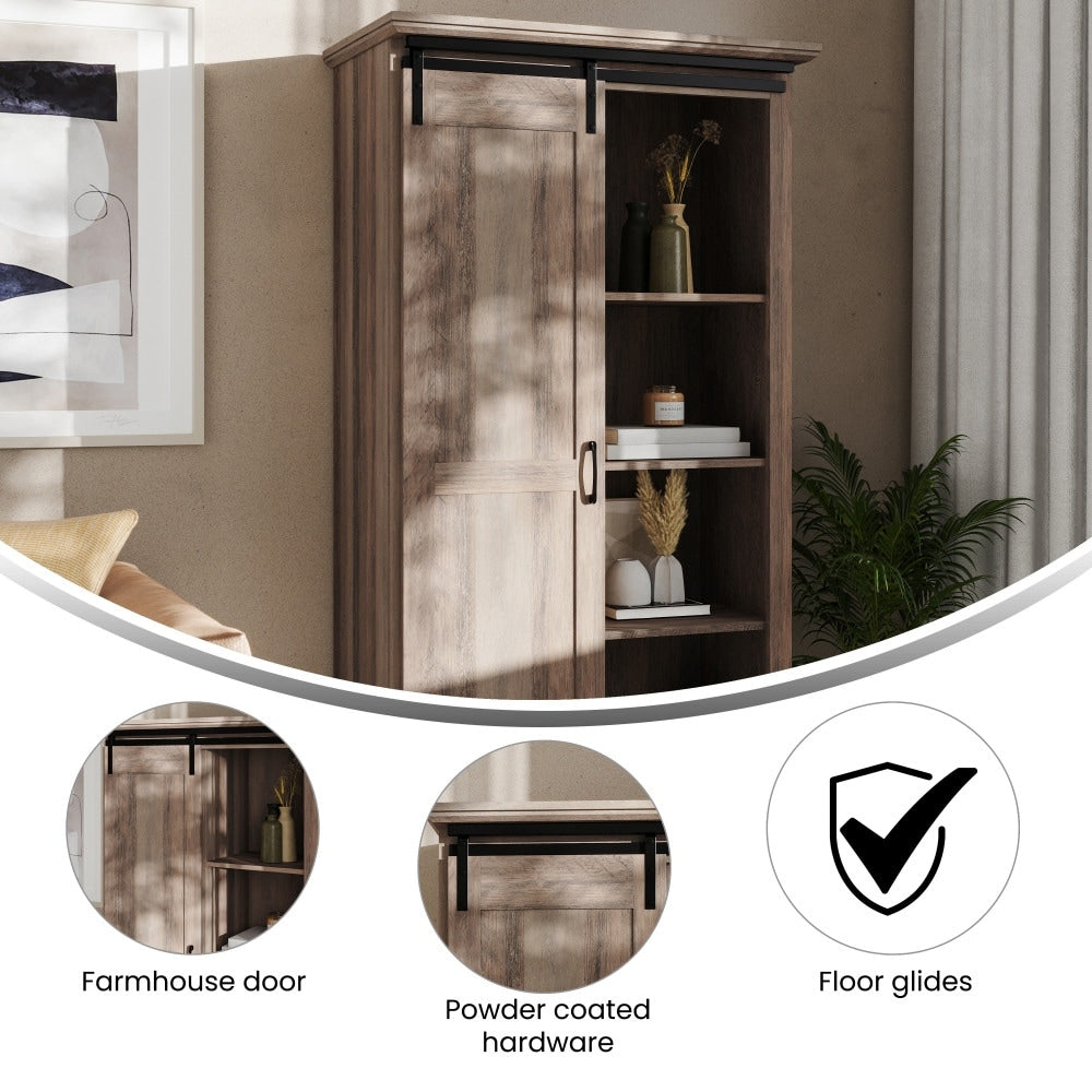 Farmhouse Storage Cabinet with Adjustable Shelves and Sliding Barn Door - 16.75"D x 36.25"W x 68"H