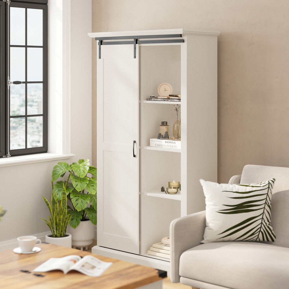 Farmhouse Storage Cabinet with Adjustable Shelves and Sliding Barn Door - 16.75"D x 36.25"W x 68"H